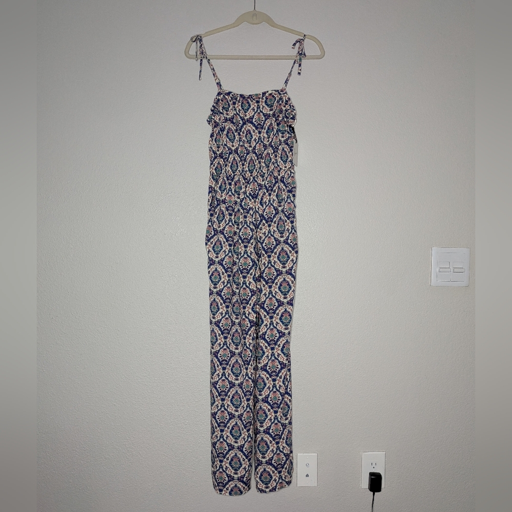 Japna Womens Floral Medallion Patterned Boho Wide Leg Jumpsuit Romper M NWT